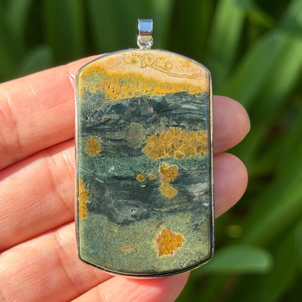 Silver plated ocean jasper pendant 0507
